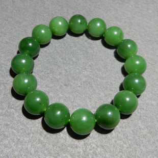 方言和田玉正品俄料老坑碧玉阳绿色油润细腻卡12mm圆珠手链手串w4