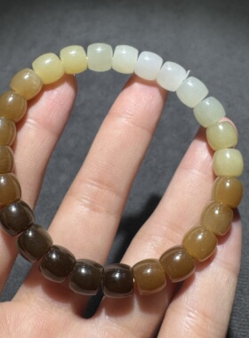 方言新疆和田玉老熟且末高脂高糯黄口红糖白玉渐变8mm直切手串S6