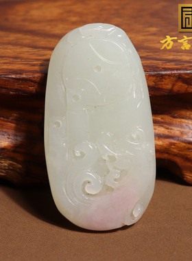 方言和田玉飘桃花仿古凤挂件