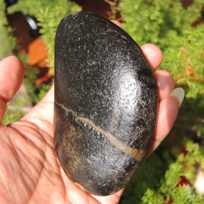 方言企业精品珍稀俏皮名品象形玉黑油皮露白肉腰子型原石大把件r