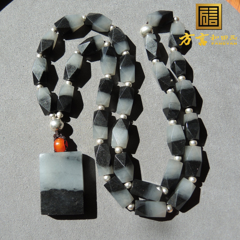 方言青花籽料聚宝盆随型项链