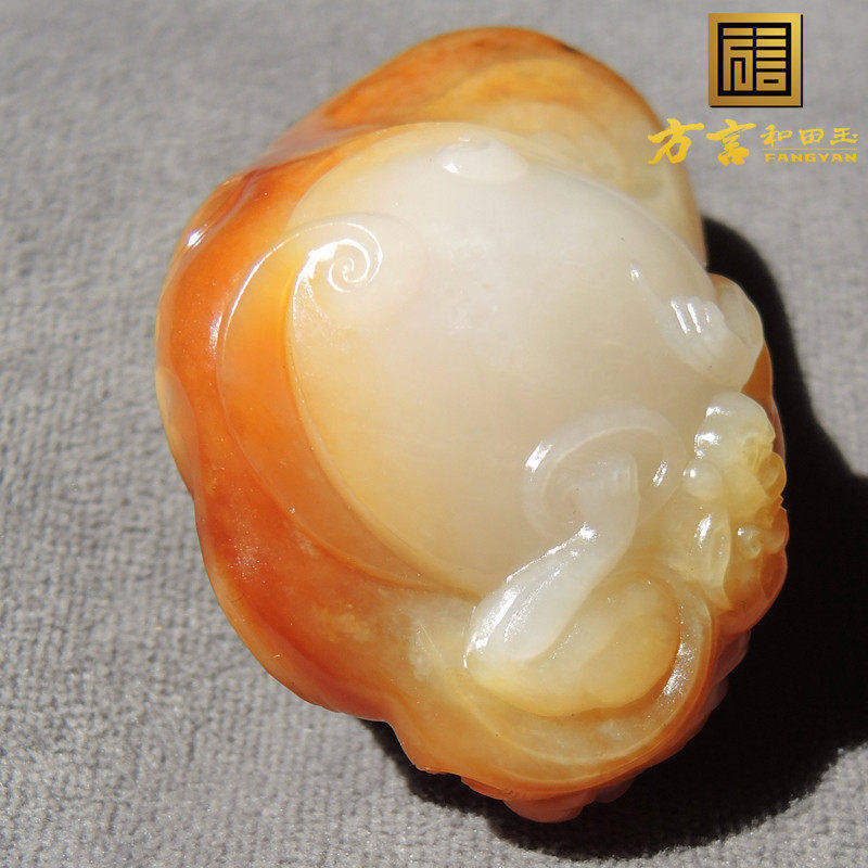 方言镇店之宝巨漏老熟聚橘黄沁色淡粉玉俏色精工钟馗籽料手把件R