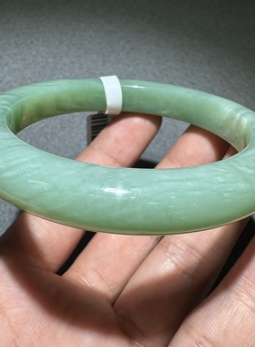 方言巨漏珍品俄料鸭蛋青难得一见特色波浪猫意境碧玉57mm手镯S8
