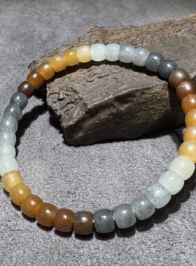 巨好看方言新疆和田玉老坑且末楼兰三色糖白青花白玉老型珠手串S6