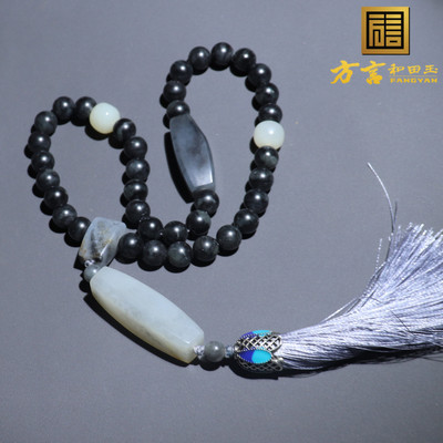 方言精品放漏和田玉收藏级新疆聚墨油润意境青花白玉籽料手持A8