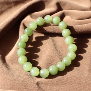 美滋滋方言和田玉精品佩戴级俄罗斯碧玉冰粉绿10mm圆珠手串手链A2
