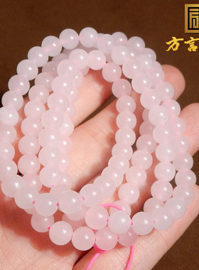 青海老坑冰底浓郁藕粉色多圈手串