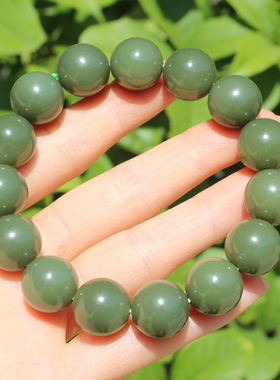重磅方言和田玉精品新疆细腻细腻沙枣青籽料14mm圆珠手串手链A6