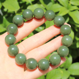 重磅方言和田玉精品新疆细腻细腻沙枣青籽料14mm圆珠手串手链A6