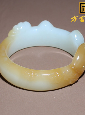 刷屏了和田玉新疆且末料细腻黄金糖无结构羊脂白玉52mm猫咪手镯O8