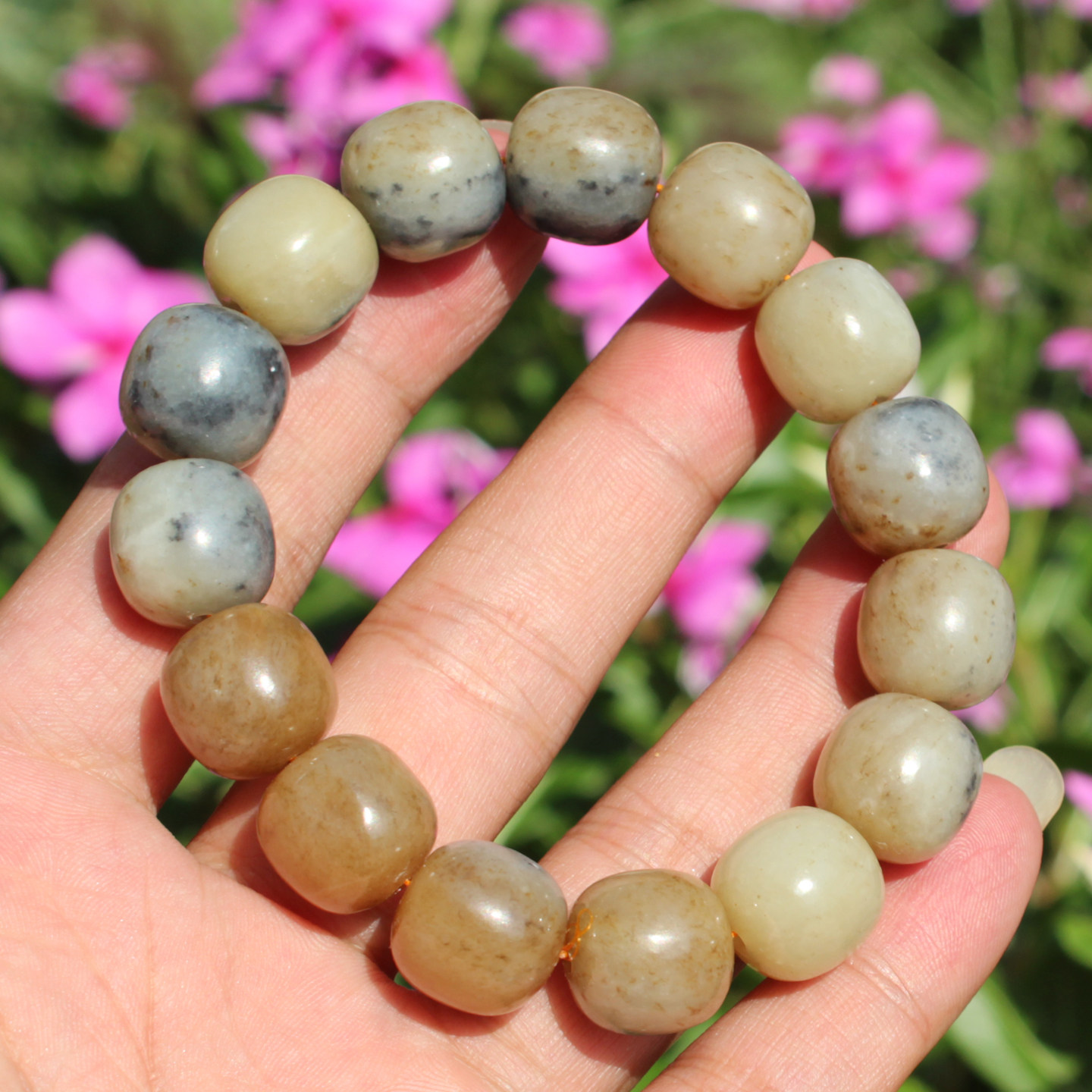 糖白三色青花14mm老型珠手串手链