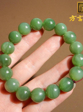 俄罗斯碧玉粉绿猫眼12mm圆珠手串