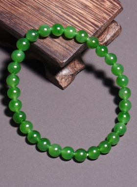 方言俄料冰底细腻正阳绿碧玉手串