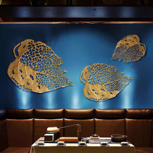 酒店包厢包间墙上装饰画新中式山水画样板间软装金叶子大堂壁饰品