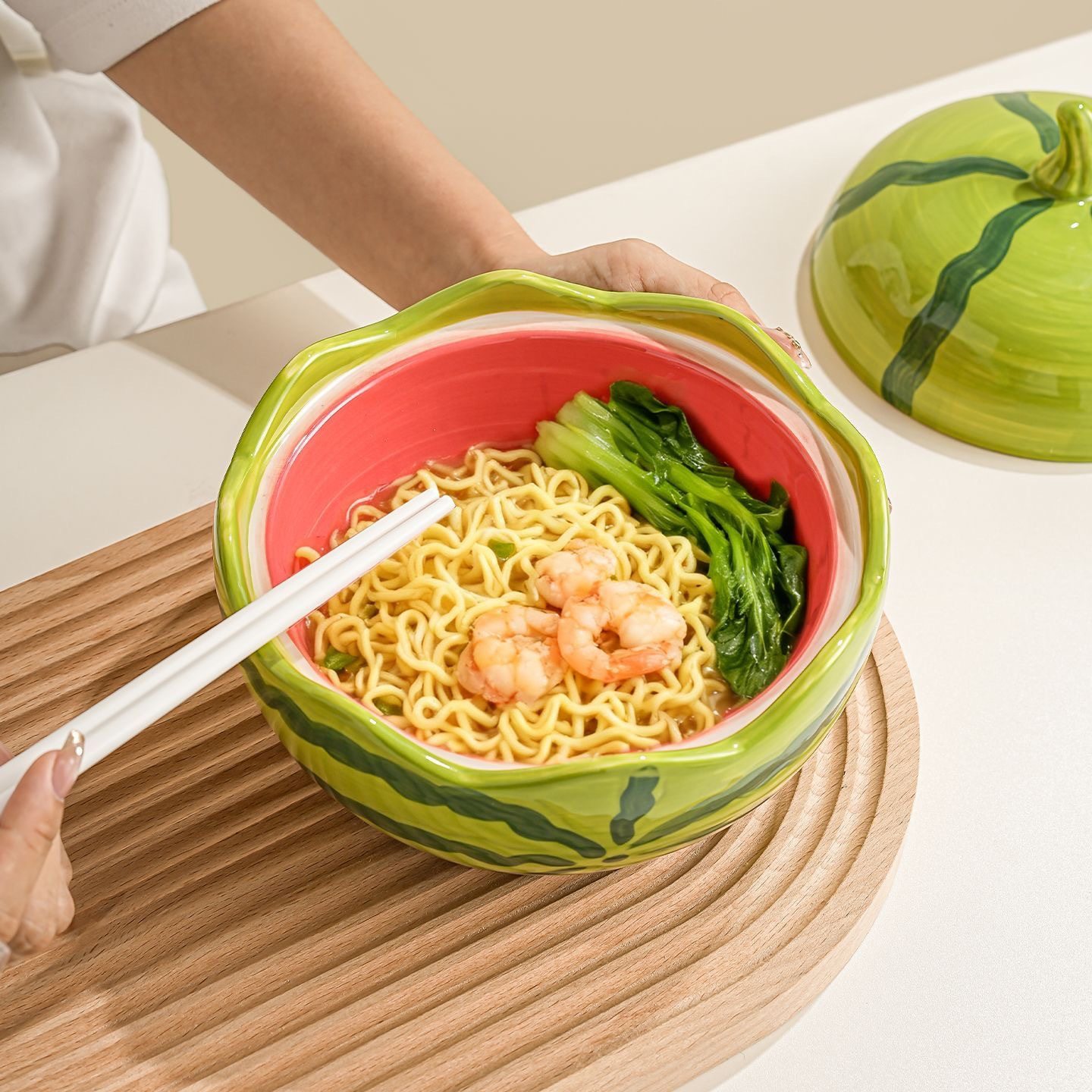 创意陶瓷西瓜泡面碗带盖家用打饭装汤碗一人食宿舍学生食堂炒饭碗,餐饮具,泡面碗,淘宝优惠券,粉丝福利购,淘宝优惠卷