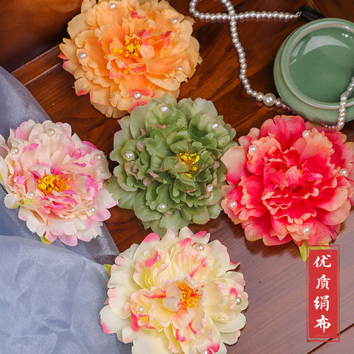 唐风诃子裙古装汉服绢花发夹头饰