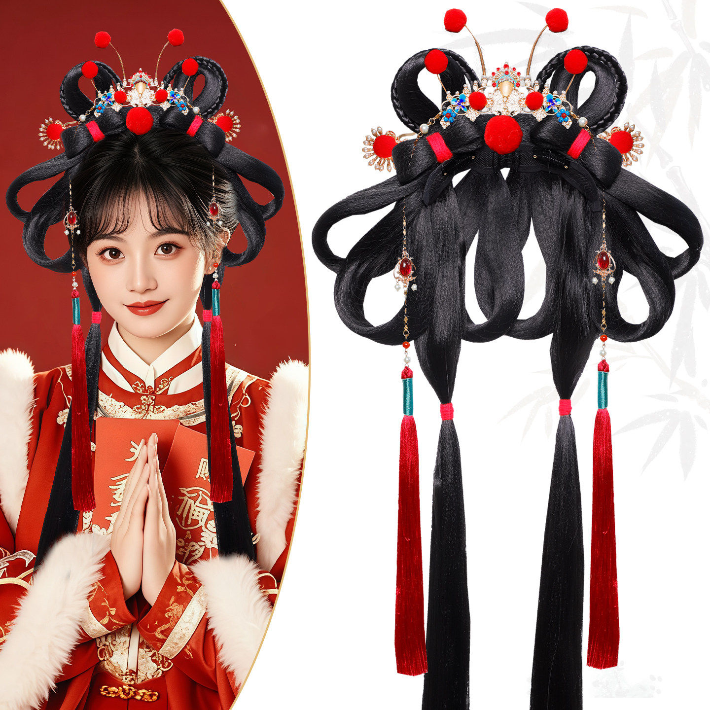 古装百搭拍摄配饰搭配古风汉服发髻假发组合影楼写真一体式发包女,美发护发/假发,演出假发,淘宝优惠券,粉丝福利购,淘宝优惠卷