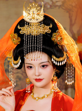 唐制汉服发饰组合金色凤冠