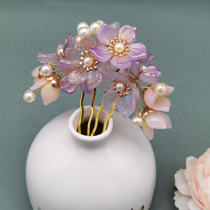 古风精美花朵点缀盘发发钗宫廷汉服百搭复古头钗古典百搭简约发饰