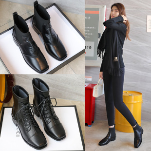 小码女靴313233短靴真皮2025新款秋冬季时尚粗跟加绒小个子马丁靴