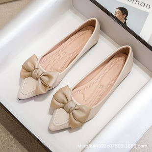 尖头单鞋女春秋2026年新款平底蝴蝶结船鞋软底四季瓢鞋小码33 34