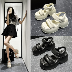 厚底增高女鞋 仙女风坡跟沙滩鞋 女夏外穿精致2024新款 罗马凉鞋