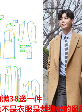 当你沉睡时李钟硕同款18091大衣纸样男中长款韩版裁剪1 1实物图纸