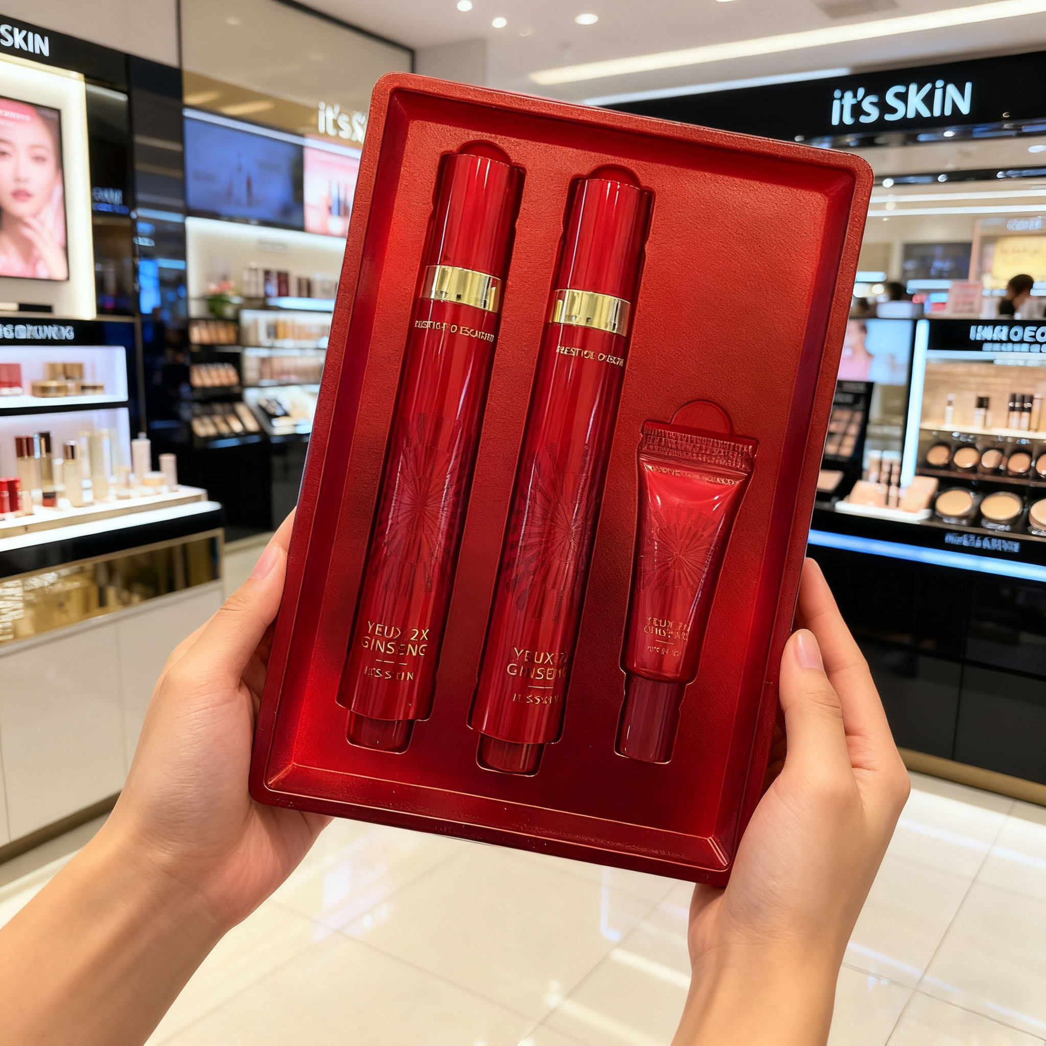 韩国itsskin伊思红参蜗牛眼霜滚珠精华紧之改善细眼纹暗纹保湿