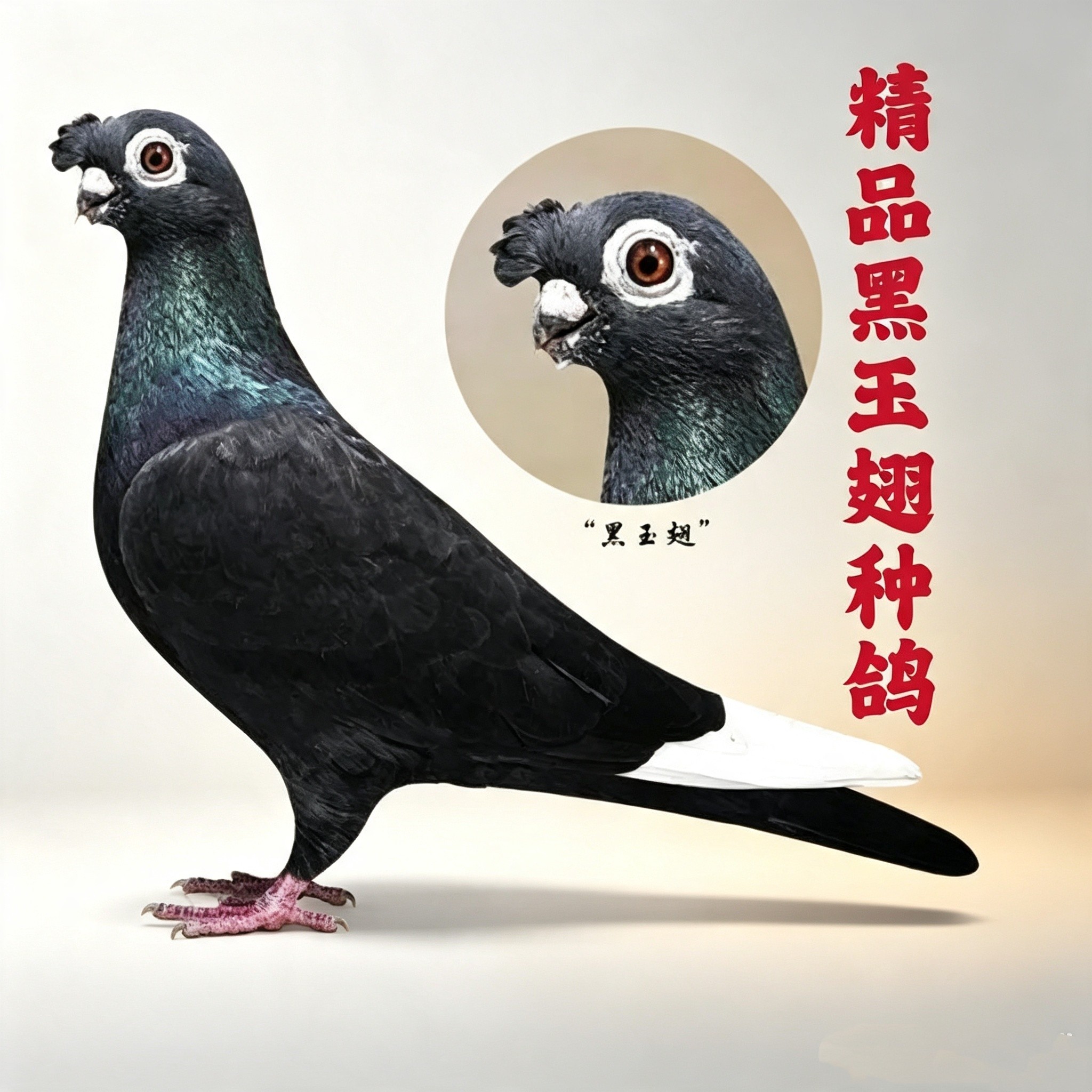 精品观赏黑玉翅点子种鸽一对带凤头