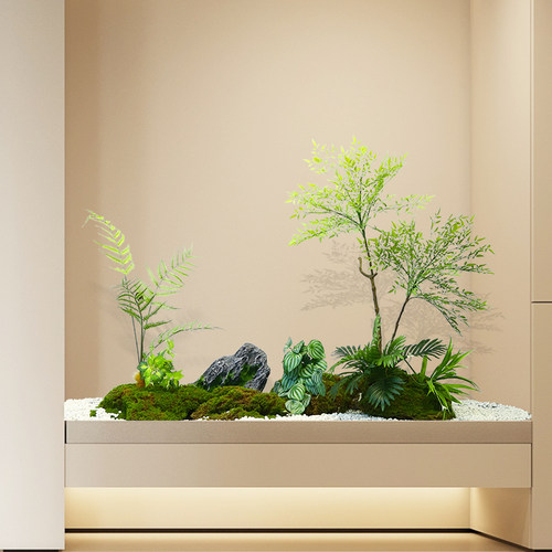 彷真绿植盆栽植物造景室内盆景餐厅场景装饰橱窗景观楼梯下摆件