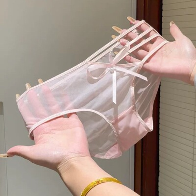 京都茶娇女~性感蕾丝内裤女士低腰纯欲细带透气棉质档三角裤女生