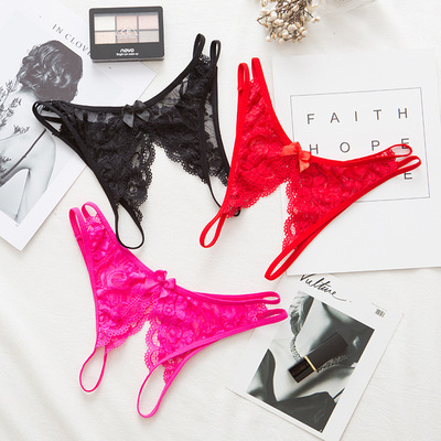 长夜漫漫内裤性感蕾丝透明开档内裤免脱诱惑丁字t裤代发3063