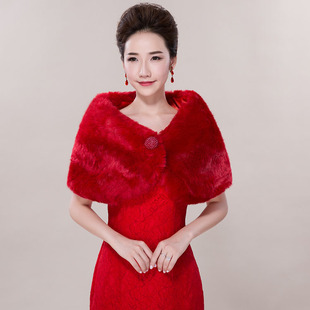 韩版伴娘新娘婚纱晚礼服披肩围巾两用红色白色百搭冬季保暖伴娘CC