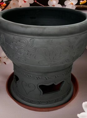 年年有余老北京鱼盆纯手工雕刻澄江泥瓦鱼缸瓦缸金鱼盆瓦盆非遗品