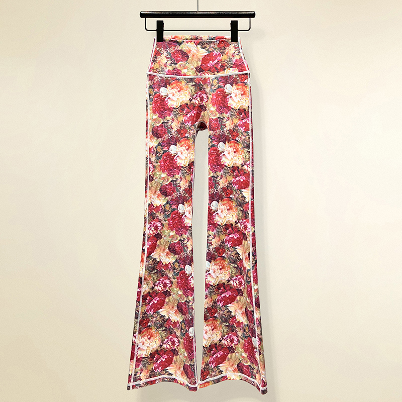 花色瑜伽裤女时尚紧身弹力高腰网红彩色喇叭裤运动健身外穿长裤女