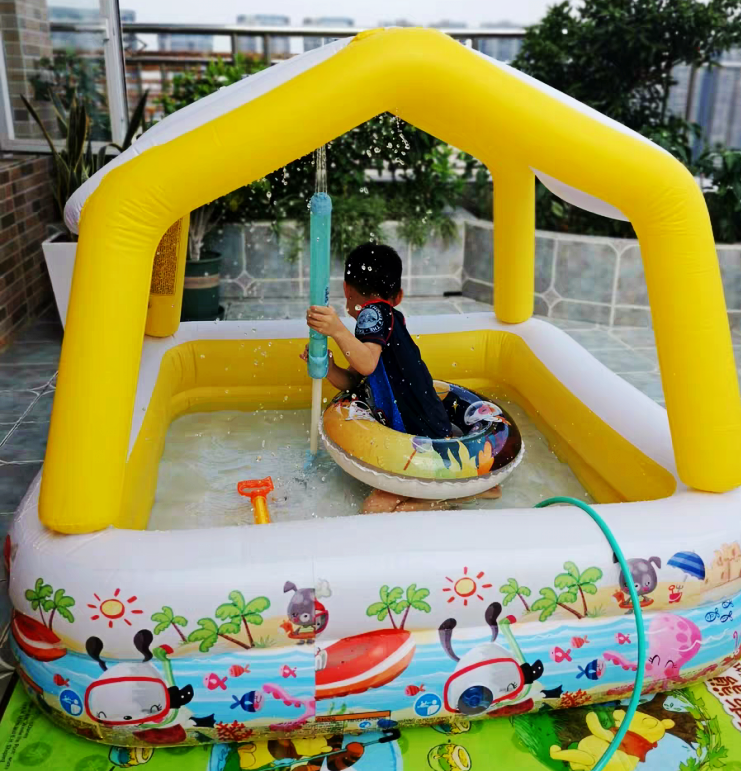 bestway遮阳篷可拆方形充气游泳池 0-6岁男女孩子洗澡浴盆玩水池