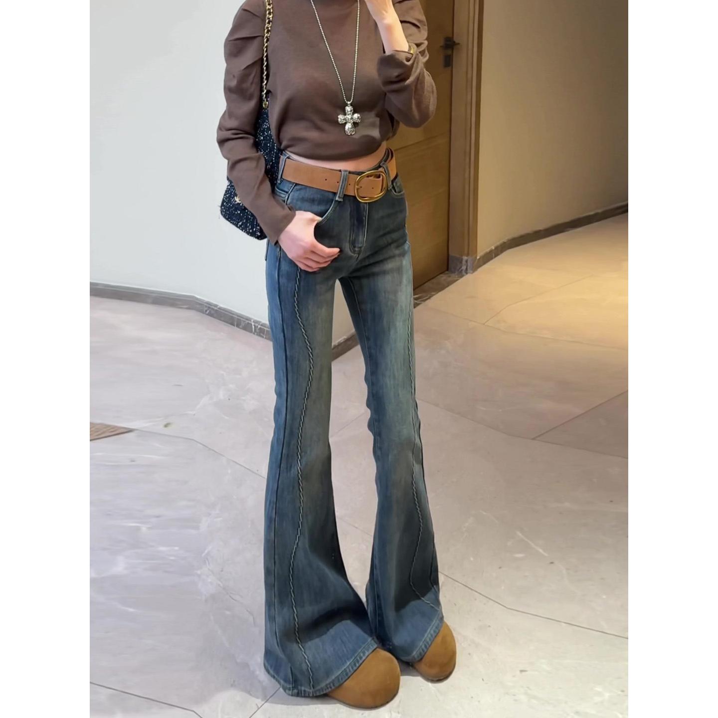 显瘦修身弹力直筒马蹄裤