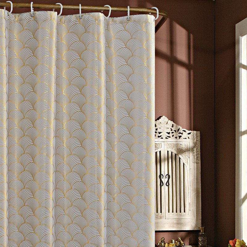 轻奢烫金浴帘防水布卫生间加厚防霉洗澡隔断浴室帘子浴间淋浴挂帘
