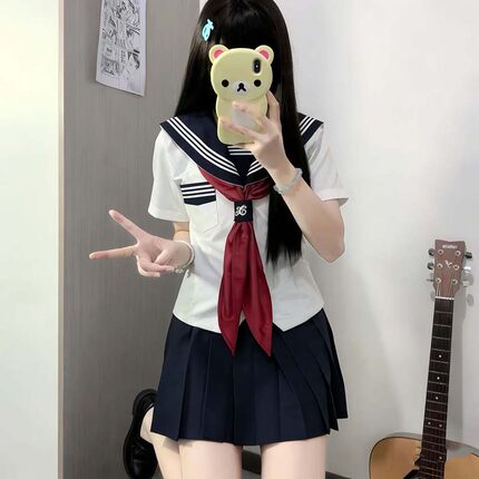 【格瑞斯】原创正版水手服jk制服校供学院风短袖绀色基础款套装女