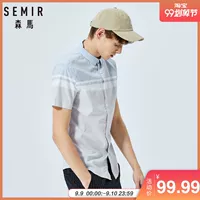 Senma hè ngắn tay nam 2019 mới khâu màu tương phản ve áo sơ mi giản dị áo cotton thủy triều - Áo sơ mi tay ngắn nam