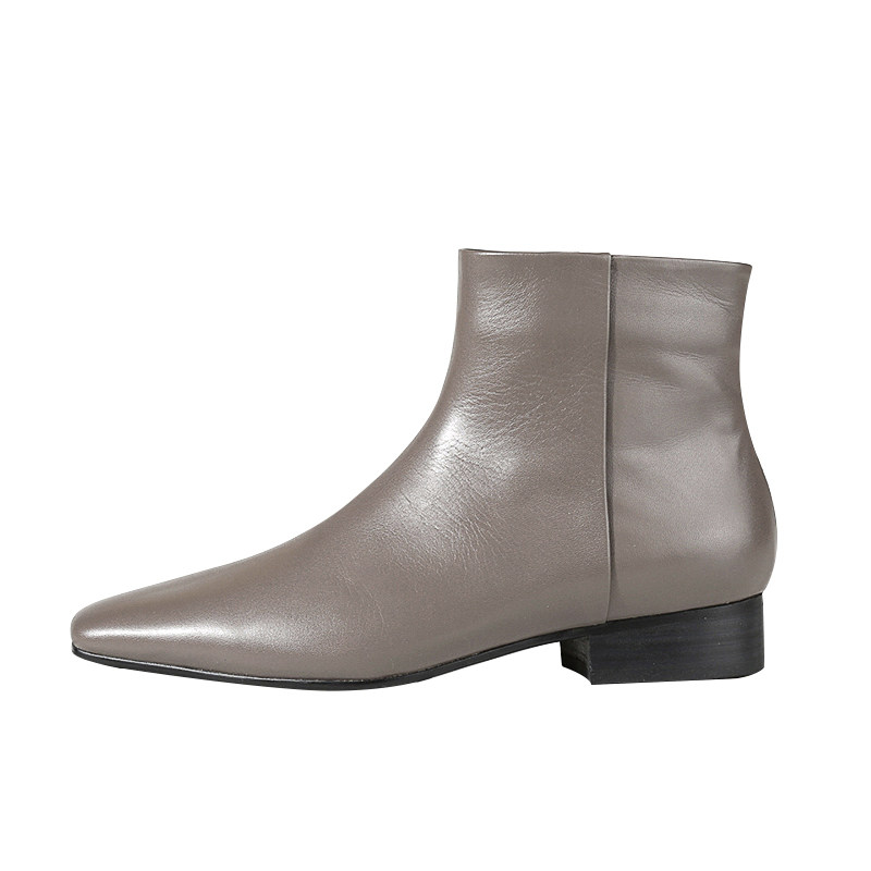 CHELSEA BOOTS 2024 FALL-WINTER SQUARE TOE FLAT BOTTOM THICK MID HEEL LEATHER VELVET MARTIN BOOTS SINGLE BOOTS WOMEN