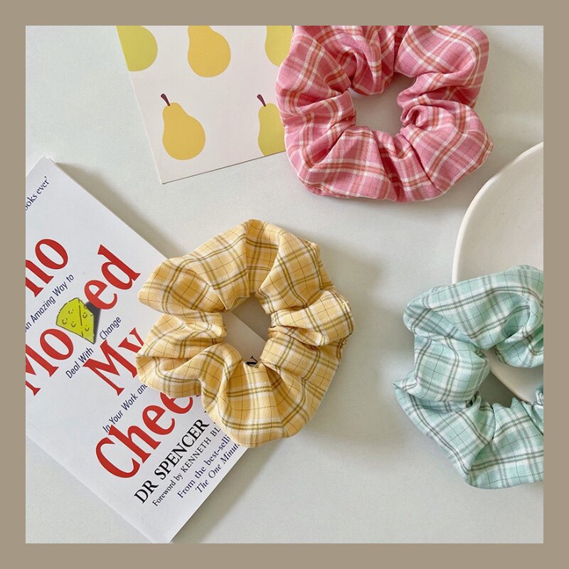 韩国新款格子发圈扎马尾发绳大肠发圈皮套扎丸子头发带百搭网红女