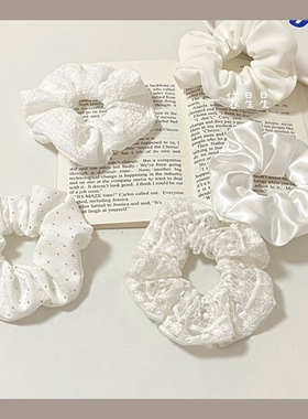 白色发圈原创自制韩国简约缎面蕾丝头绳复古气质宫廷无痕扎头发绳