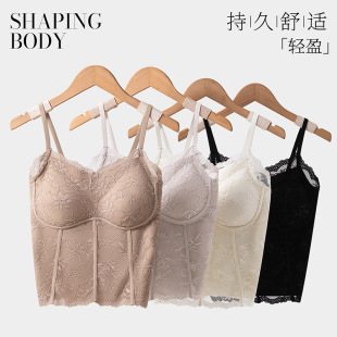 新款 提花蕾丝鱼骨收腰吊带固定杯无痕美背性感轻塑型内衣 春夏法式