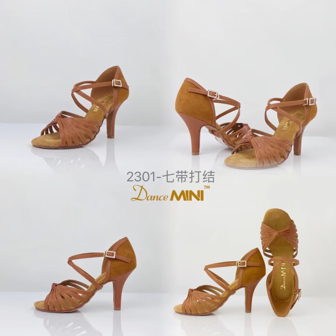 Minidance拉丁舞鞋 小羊皮女士新款七带一结款初学者高性价比舞鞋