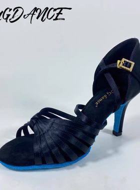 高端DUGDANCE 舞鞋女士比赛专用耐磨中高跟比赛加厚底蓝色1007黑