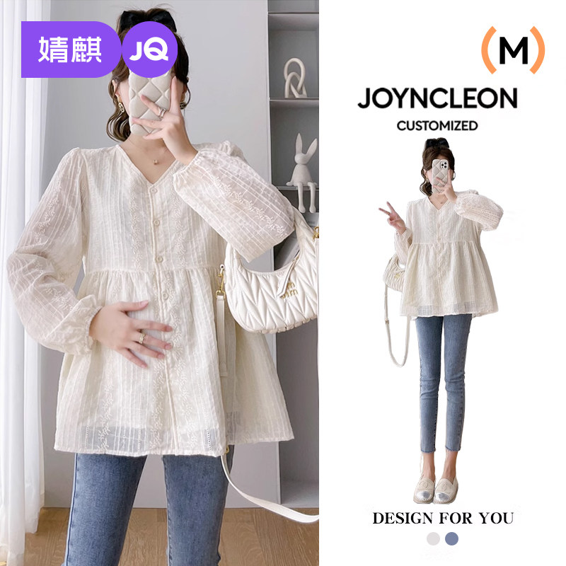 婧麒孕妇上衣秋装长袖韩版衬衣娃娃雪纺衫秋季女中长款宽松孕妇装