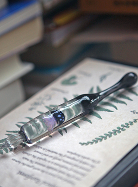 【伊塔斯玻璃】黑色水晶玻璃水母玻璃笔彩墨手作蘸水笔Glass Pen