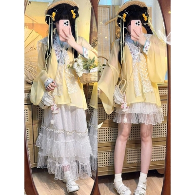 2026原创明制新款改良汉服交领琵琶袖日常蕾丝半身裙清新短裙汉元