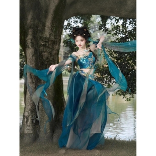 2026原创汉服女新款齐腰襦裙破烂袖汉元素改良妲己敦煌异域风汉服